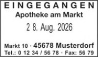 Muster 4-Zeilen Text+Datum Eingegangen Apotheke 4729